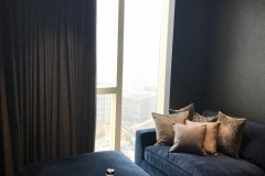 Velvet curtains with blackout lining to a cinema room Velvet curtains with blackout lining to a cinema room