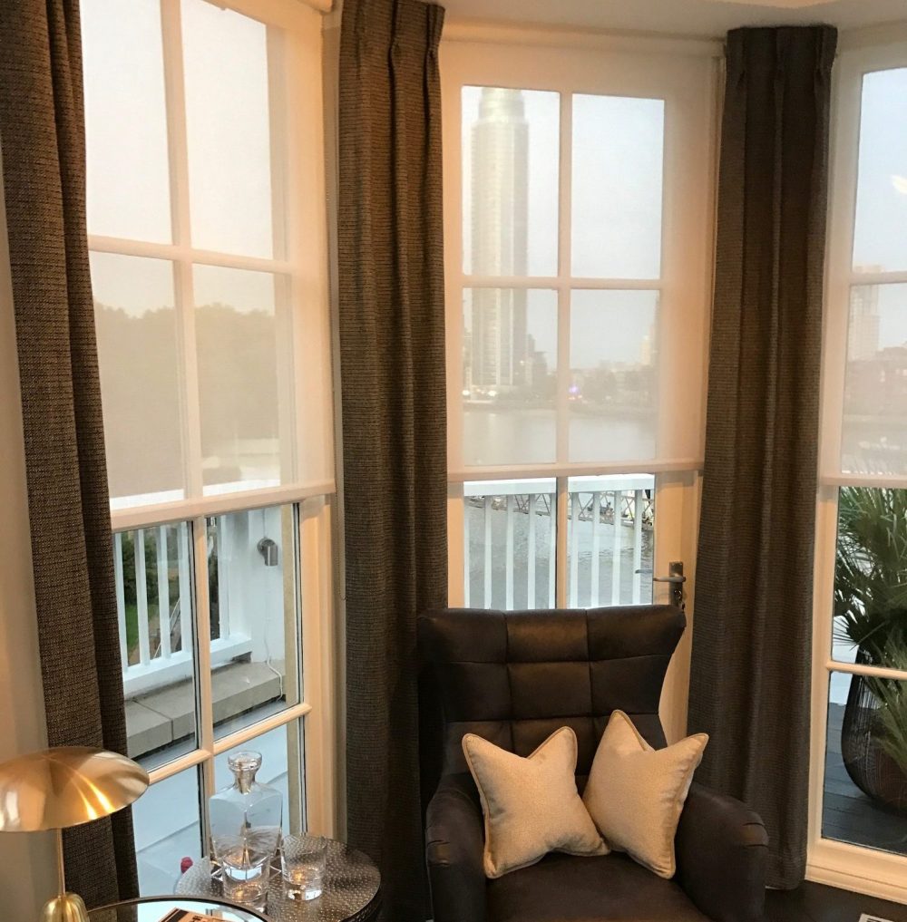 Floor to ceiling pencil pleat curtains