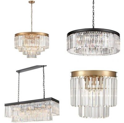 Lethia Chandelier Lighting Collection in a choice of brass or black finish, with individual crystal drops